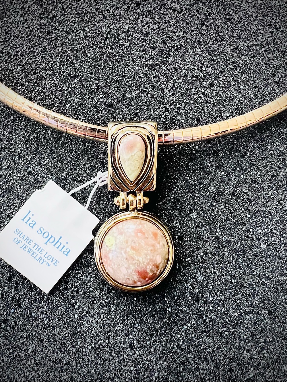 Lia Sophia Gold-Tone Necklace with Pink and Cream Stone Pendant